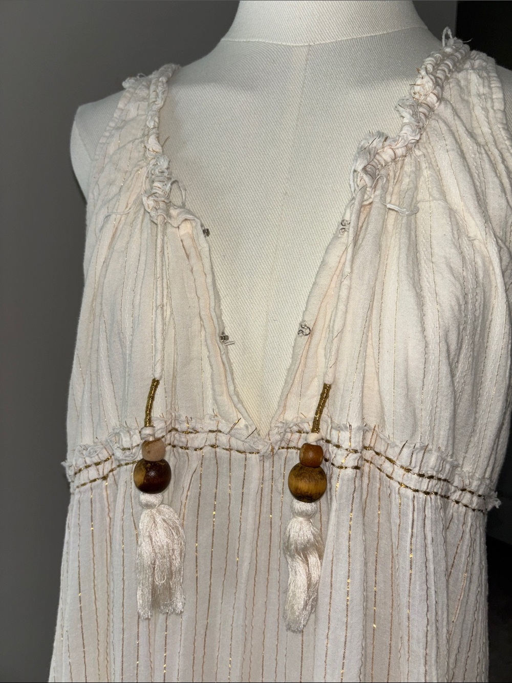 Free People Boho Cream Jumpsuit with Tassel Tie - Picture 4 of 5
